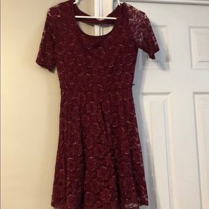 Burgundy dress with 3/4 lace sleeves